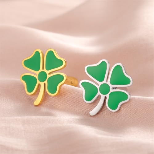 Mancornas y botones de camisa trébol de cuatro hojas plateados miniatura 5