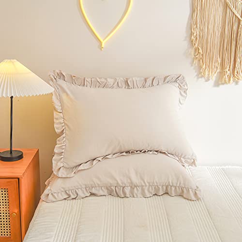 Herside Beige Pillow Shams 2 Pack Light Grey Ruffle Pillowcases Shabby Chic Ruffle Lace Design Soft Microfiber Boho Pillow Cover(Beige,50x75 cm) - Cosy Home Interiors Herside Beige Pillow Shams 2 Pack Light Grey Ruffle Pillowcases Shabby Chic Ruffle Lace Design Soft Microfiber Boho Pillow Cover(Beige,50x75 cm)