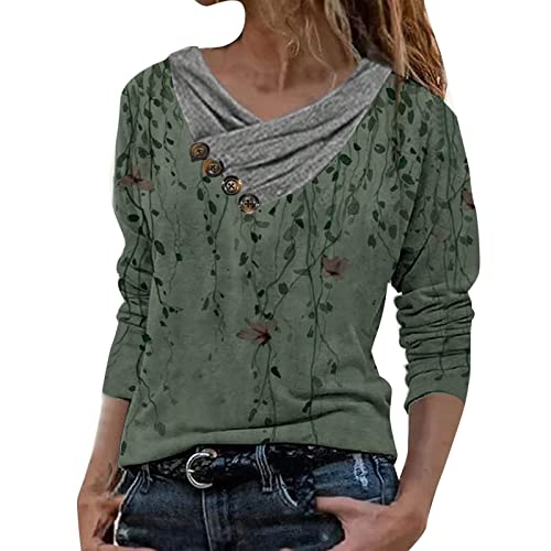 2022 Camiseta de Mujer,Manga Larga Elegante Camisa Moda Cuello en V Casual Verano Mapa impresión Basica Suelto Primavera otoño Original Tops Fiesta cómodo Sudadera Jersey T-Shirt