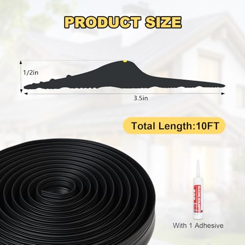 DGSL Universal Garage Threshold Seal Strip with Sealants/Adhesive, 10FT Waterproof Garage Door Bottom Rubber, DIY Garage Door Weather Stripping Replacement, Black
