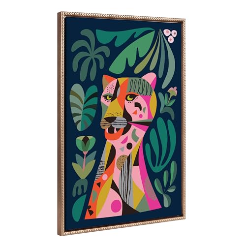 Kate and Laurel Sylvie Beaded Leopard Vintage Framed Canvas Wall Art by Rachel Lee, 23x33 Gold, Mid-Century Colorful Animal Art for Wall by Kate and Laurel - Used condition - US$31.09
