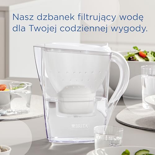 BRITA Dzbanek filtrujący Marella biały (2,4 l) z 3 oryginalnymi filtrami BRITA MAXTRA PRO Pure Performance redukującymi chlor, kamień, PFAS i metale – elegancja i funkcjonalność