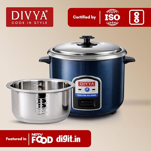Image of Divya Stainless Steel 1.8L Electric Rice Cooker | Indigo Steel Body Electric Rice Cooker with Steaming Feature