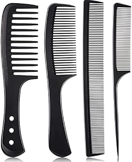 4 Pieces Carbon Fiber Hair Comb Set, Fine and Wide Tooth Comb, Rat Tail Comb Pintail Comb, Wide Tooth Detangling Comb and Anti-Static Heat Resistant Styling Comb for Most Hair Types