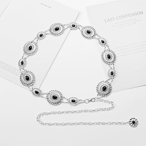 NEOREAL Chain Belt Rhinestone Metal Link Western Bling Cowgirl Cowboy Turquoise for Dress Jeans Country Concert Outfit4