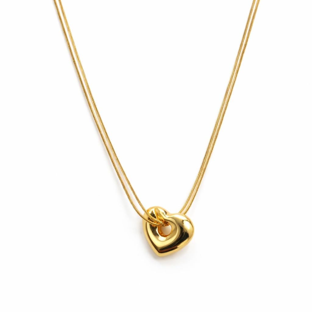 meenaz Anti Tarnish Gold Heart Pendant Necklace for Woman | Double Neck Chain Jewellery for women | Adjustable Chains Love Locket | Valentine Gift for Girlfriend, Wife Stainless Steel -304-picture-51