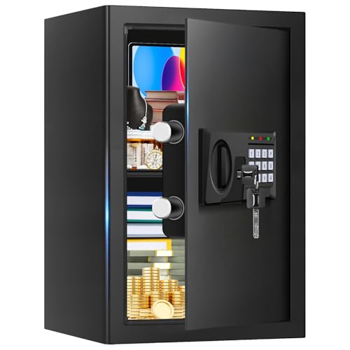 3.3 Cuft Large Fireproof Safe for Home, Home Safety Box Fireproof Waterproof with Electronic Keypad and Spare Keys, Anti-theft Digital Security Safe for Money Firearm Medicine Valuables