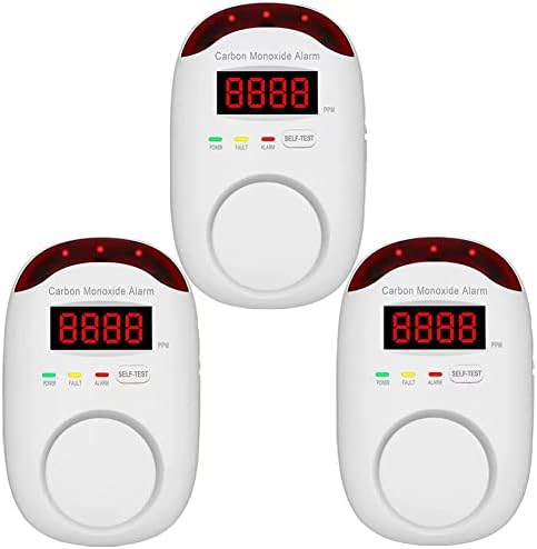 Vzmcov Plug in Type Carbon Monoxide Detector Alarm 3 Pack,Vzmcov CO Detector Monitor with LED Digital Display and Voice Alert for Home Basement Kitchen Office Hotel Garage Bedroom Living Room Bedroom
