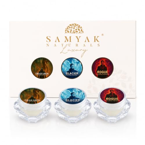 Image of Luxury Solid Perfume for Men Trio - Drakaros, Glacier & Rogue (5g x 3, 15g Total) | Long Lasting Alcohol-Free Solid Perfume Balm | Travel Mini Pocket Perfume | Aromatic, Aquatic & Warm Vanilla Fragrance Gift Set for Men