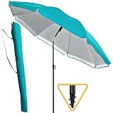 Menz Sonnenschirm Strand, Fb. Türkis - Funktionaler Strandschirm Ø 180 cm, UPF 80+ Sonnenschutz für Strand und Balkon, Strandschirm windfest stabil, knickbarer Sonnenschirm mit Schutzhülle