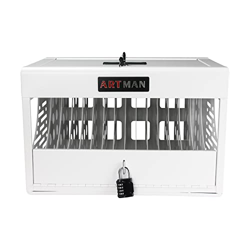 16 Device Charging Cart - Portable Table Top Charging and Storage Cabinet for iPads, Tablets, Chromebooks and Laptop Computers with Lock, Surge Protection for Classroom or Office