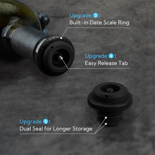 KITCHENDAO Wine Saver Pump with Sound Indicator, 4 Vacuum Wine Stoppers and Storage Box, Reusable Wine Stoppers Preserver to Keep Wine Fresh - Designed with U.S. Patent