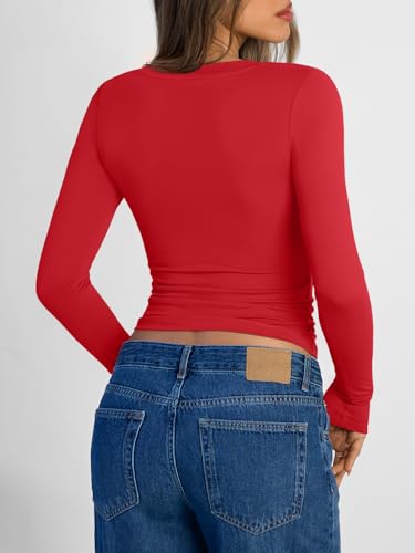 Image of Trendy Queen Womens Long Sleeve Shirts 2026 Fall Fashion Basics Crop Tops