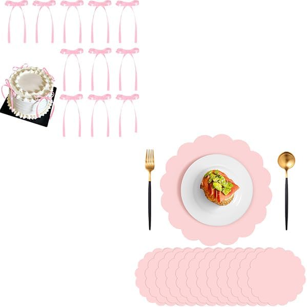 30 Pack Bow Cupcake Toppers and 60Pcs Paper Placemats