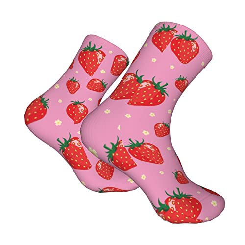 Mortgats Strawberry Pink Socks Funny Novelty Crew For Women Girl Kids Crazy Casual Dress Sports Athletic Work Ankle Sock Gifts thumb #1