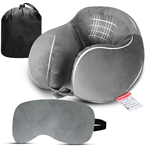 Image of Trajectory Rover Grey Neck Pillow Rest Cushion with Soft Velvet Eye mask and Carry Bag for Travel in Flight car Train Airplane with 2 Years Warranty for Sleeping for Men and Women