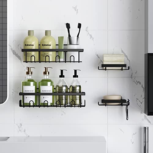 Meafuly Shower Caddy Shelf Organizer Rack - Stainless Steel With Hooks Bathroom Cabinet Organizer Shelf Space Saving And Easy To Organize 4 Piece Decor Wall Shelf Set With 40Lb Weight Capacity #TOP5