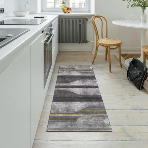 Alfombra de pasillo gris 60x120 cm lavable y moderna de poliéster 5