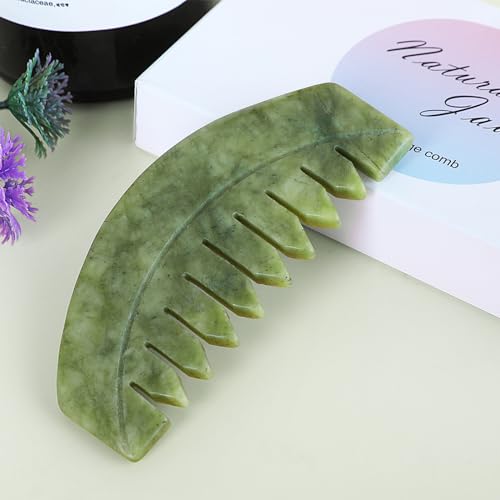 airogym 2pcs Natural Jade Massage Comb, Guasha Scraping Scalp Comb, Multi-Functional Handheld Scalp Massage Tools for Head Caring, Relaxation, Physical Therapy, Acupoint Treatment