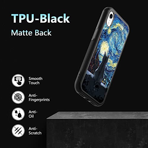 Black Cute Cat Iphone Xr Case - 6.1 Inch Van Gogh Cute Cat Iphone Case, Non-Slip Pattern Design And Shock Absorption, Soft Silica Gel Frame Support Black Phone Case For Teen Girls And Sisters #TOP4