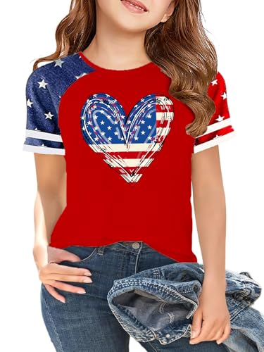Image of Ithalt Boys Girls USA Shirts Kids 4th of July Shirts American Flag Tshirt Patriotic Top Independence Day Outfit 5-13y