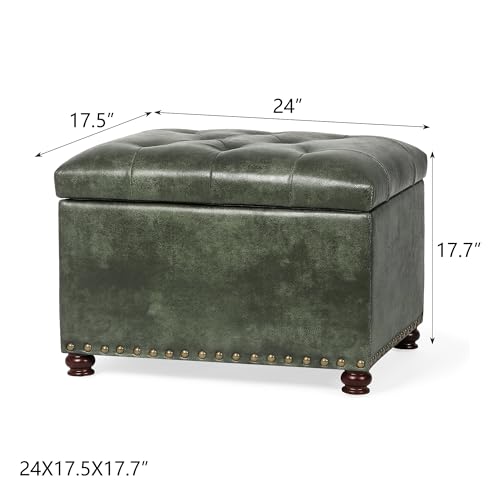 Image of Joveco Storage Ottoman Rectangular Tufted Upholstered Ottomans with Rivet, Footrest Footstool Seat with Wood Legs for Living Room Bedroom (Black Green)