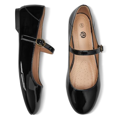 Image of Rekayla Flats for Women Mary Jane Shoes Women Round Toe Ballet Flats with Buckle Strap Comfortable Dress Shoes for Work Casual Daily Wear