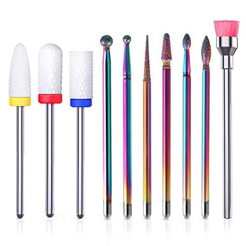 YaFex Nagelbohrer-Set, 10 Stück, elektrisch, 3/32 Zoll für Acrylgelnägel, Keramik/Diamantkarbid, E Feile, Nagelbohrer für elektrische Maniküre, Pediküre, Nagelbohrer Cover