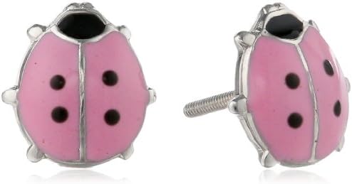 Sterling Silver Children's Pink and Black Ladybug Earrings