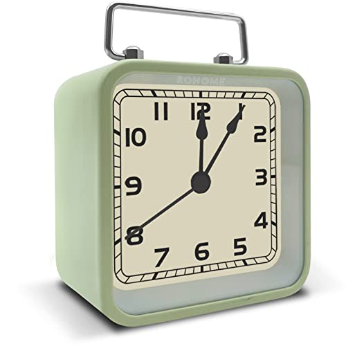 Nachtlicht-Wecker, 8,9 cm, Vintage, analog, geräuschlos, mit Schlummeralarm, nicht tickend, batteriebetrieben, klein, quadratisch, für Nachttisch, Wohnzimmer, Regal, Schlafzimmer, Regal (grün) Cover
