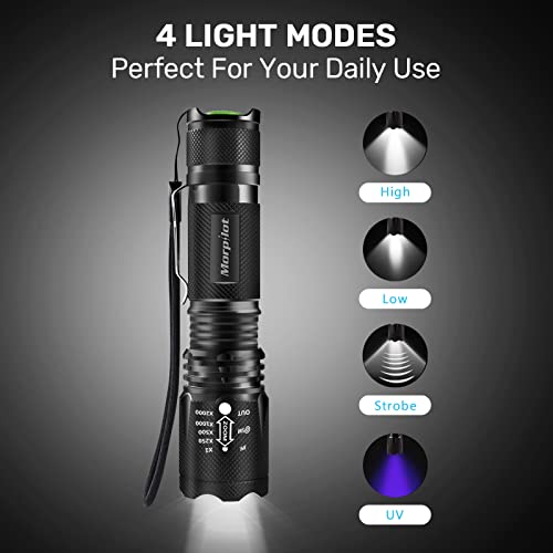Morpilot Blacklight Flashlights, 2 In 1 Led Uv Blacklight With 500Lm Highlight, 4 Modes, 395Nm Black Light Flashlight For Pet Urine/Scorpion Detection/Night Fishing/Travel/Camping, 2Pcs #TOP2
