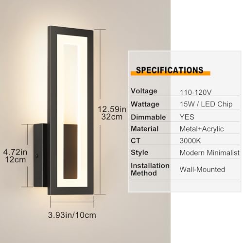 Vloitgol Modern LED Wall Sconces Set of 2, 3000K Warm White Led Wall Lighting Fixture, Matte Black Finish Minimalist Wall Lamp for Bathroom, Hallway, Bedroom, Living Room, Entryway by Vloitgol - Used condition - Image 5