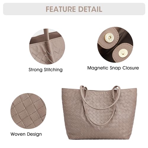 Image of Kattee Woven Tote Handbag for Women, Leather Large Tote Purse for Women Hobo Shoulder Bag Weekender Bags,14L | Woven, Leather, Large, Tote Purse, 14L