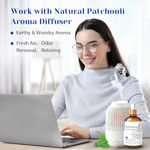 Image of HIQILI Patchouli Essential Oil,100% Pure & Natural for Homemade Perfume, Sooth Skin, Nourish Hair at Home with Diffuser, Gift for Hippie Friend - 3.38 Fl Oz