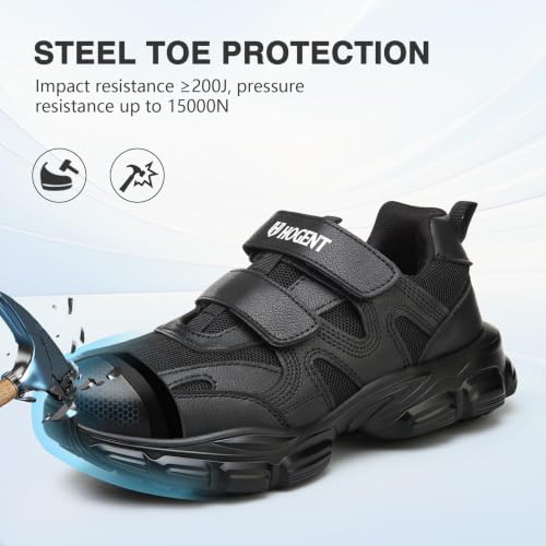 Image of Hogent Steel Toe Shoes for Men Women, Wide & Non-Slip Work Shoes | Indestructible Comfortable Safety Sneakers, Lightweight Breathable Construction Shoes, Puncture Proof Ergonomic Design