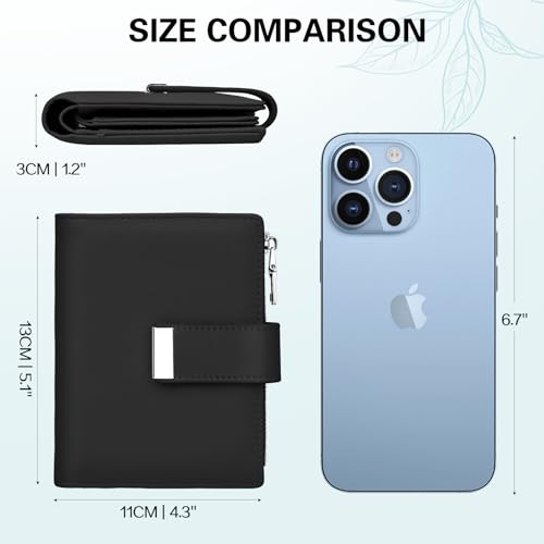 Image of Small Wallet Women RFID Blocking Soft Leather Card Holder Compact Ladies Wallet with Zipper Coin Pocket ID Window