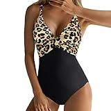 Badeanzug Damen Bauchweg 48/50 Einteiliger Damen-Badeanzug, Bauch, hoch taillierter Badeanzug, Monokini, FrontCross-Badebekleidung, 1-teiliger Badeanzug Badeanzug Damen Rückenfrei (Coffee, XXL)