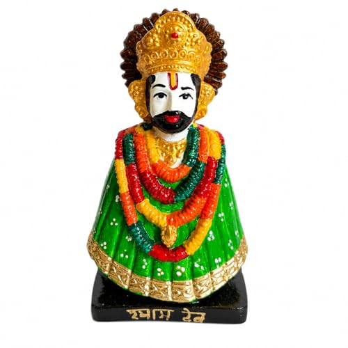 Image of eCraftIndia Green Khatu Shyam Ji Idol for Home Decor | Decorative Khatu Shyam Statue with Garland Design | Spiritual Showpiece for Temple, Living Room & Gifting