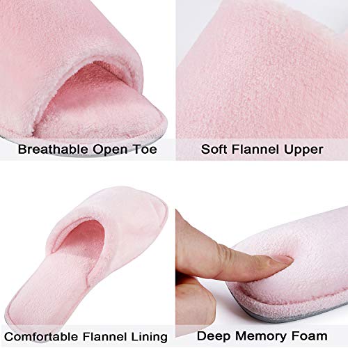 Image of DL Open Toe Slippers for women Indoor, Cozy Memory Foam Womens House Slippers Summer Slip On, Comfy Soft Flannel Womens Bedroom Slippers Slide Breathable Size 5-6 7-8 9-10