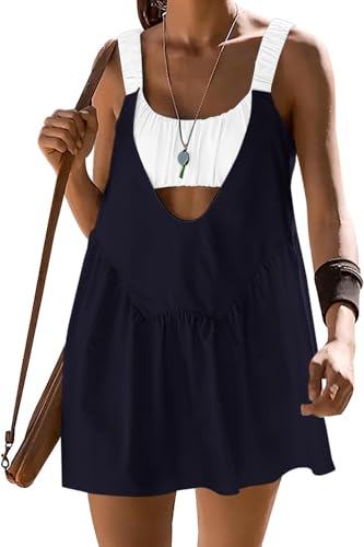 Lauweion Women Tennis Dress with Shorts Workout Hot Shot Mini Dress with Built in Bra Athletic 2 Piece Outfits Summer