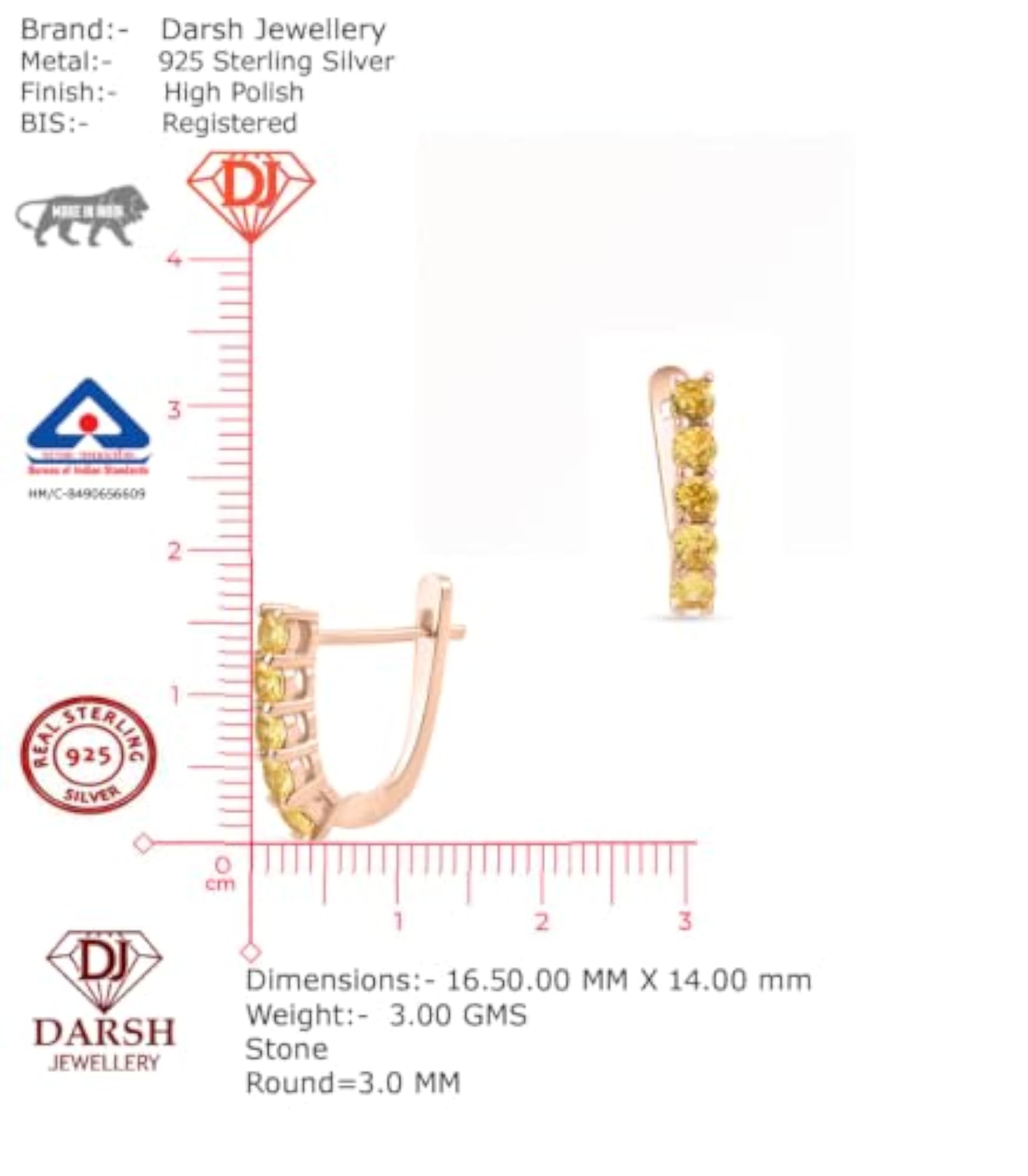 Women's 925 Sterling Silver Rose Gold Plated Hoop Earrings with CZ
