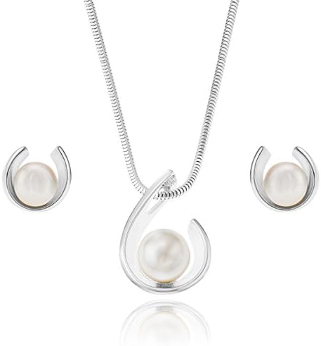 CPSLOVE Ensemble Collier Et Boucles D'Oreilles Perles - Bijoux Argent 925 Pour Femmes Et Filles
