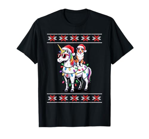 Christmas Australian Shepherd Unicorn Aussie Dog T-Shirt