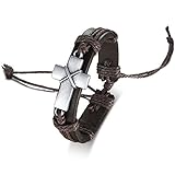 CELOKIY Vintage Alloy Cross Leather Bracelet Wristband Handmade Woven Rope,Unisex,Adjustable