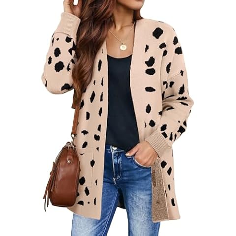 ZESICA Women's Leopard Print Cardigan Coat Cover