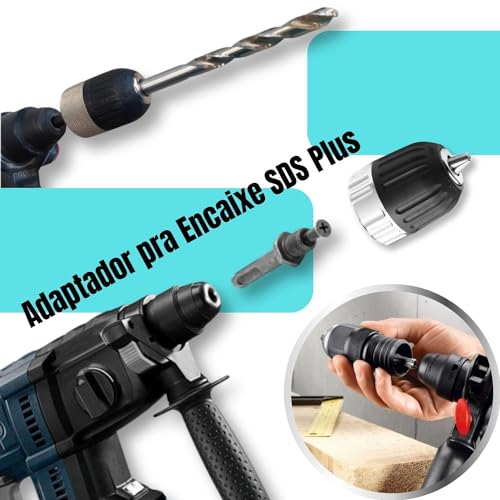 Kit Mandril Aperto Rápido 1/2 x 1-10mm (3/8) + Haste Adaptador SDS Plus Universal Reforçado Castanha