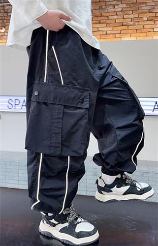 SANGTREE Boys Girls Baggy Cargo Pants Casual Loose Fit Flap Pocket Trousers Streetwear, 4-14 Years4