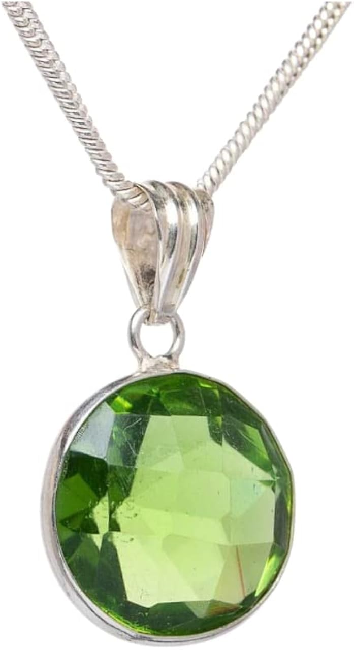 925 Solid Sterling Silver Peridot Quartz Gemstone Pendant Gift for Girlfriend, Green, 1inch Inch : Clothing, Shoes & Jewelry