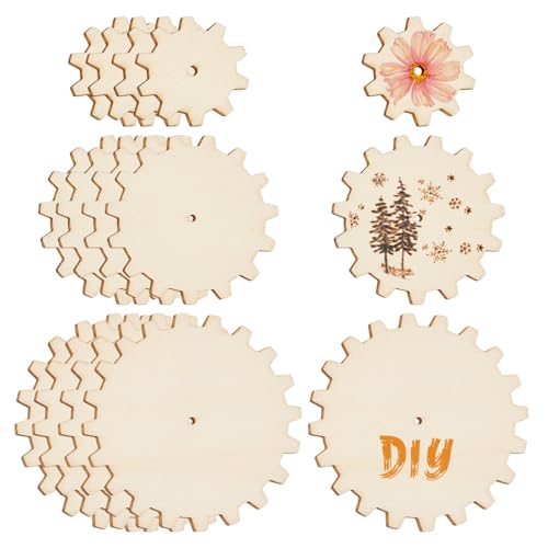 OLYCRAFT 15pcs Unfinished Wooden Gears Undyed Wood Pendants Gear Slices Charms Steampunk Wood Gear Pieces Embellishments Unfinished Wooden Gear Pieces Crafts for DIY Crafting