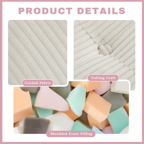 Image of Square Stuffed Pouf Ottoman, Corduroy Oversize Foot Rest,Pink